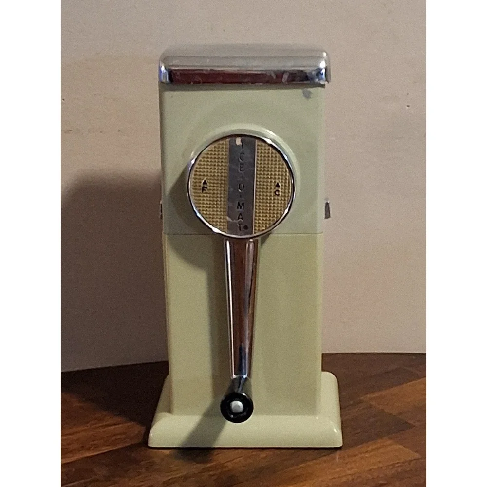 Vintage Rival Ice-O-Mat Manual Ice Crusher Avocado Green Chrome Mid Century Bar